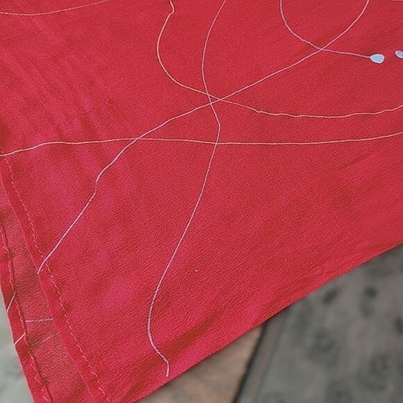 Vtg sheer crimson chiffon printed long scarf - Picture 5 of 7